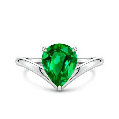 Angara 2.2 Ctw Solitaire Pear Lab-grown Emerald V-shaped Engagement Ring In Green