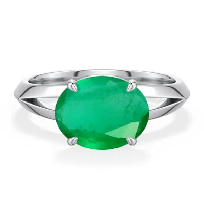 Angara 2.25 Ctw East-west Oval Emerald Engagement Ring In Metallic