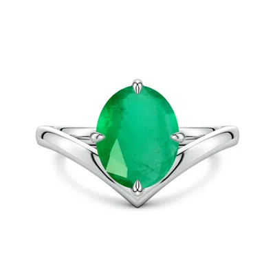 Angara 2.25 Ctw Solitaire Oval Emerald V-shaped Engagement Ring In Green