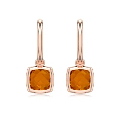 Angara 2.28 Ctw Cushion Briolette Citrine Hoop Drop Earrings In Rose Gold/golden