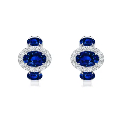 Angara 2.28 Ctw East-west Oval Lab-grown Blue Sapphire Halo Earrings