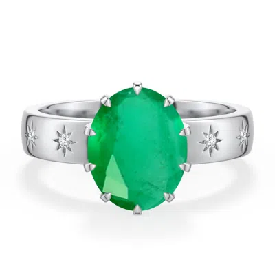 Angara 2.28 Ctw Oval Emerald Starburst Engagement Ring In Metallic