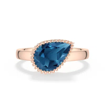 Angara 2.3 Ctw Grooved Tilted Pear London Blue Topaz Solitaire Ring In Rose Gold/medium Greenish Blue