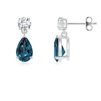 Angara 2.3 Ctw Pear-shaped Lab-grown Alexandrite Drop Earrings With Diamond In Platinum/bluish Green Changing To Brownish Or Pinkish Purple