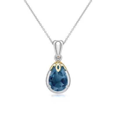 Angara 2.3 Ctw Sterling Silver And 18k Yellow Gold Pear London Blue Topaz Solitaire Pendant In Silver & 18k Yellow Gold/light Greenish Blue