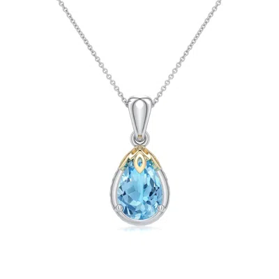 Angara 2.3 Ctw Sterling Silver And 18k Yellow Gold Pear Swiss Blue Topaz Solitaire Pendant In Silver & 18k Yellow Gold/light Sky Blue