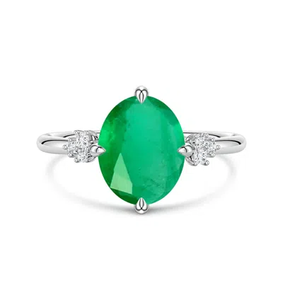 Angara 2.34 Ctw Oval Emerald Engagement Ring With Mixed Cut Diamonds In Metallic