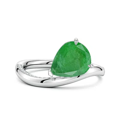 Angara 2.43 Ctw Angled Pear Emerald Curved Solitaire Engagement Ring In Metallic