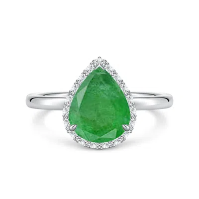 Angara 2.43 Ctw Pear Emerald Engagement Ring With Angled Halo In Green