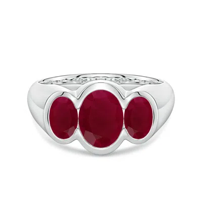 Angara 2.45 Ctw Flush-set Oval Ruby Three-stone Engagement Ring In Burgundy