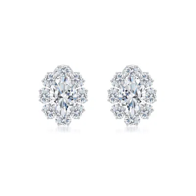 Angara 2.48 Ctw Oval Diamond Halo Stud Earrings In Platinum/g