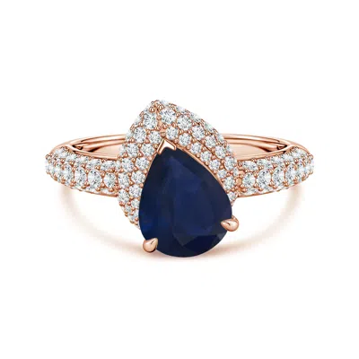 Angara 2.49 Ctw Pear Blue Sapphire Engagement Ring With Offset Halo