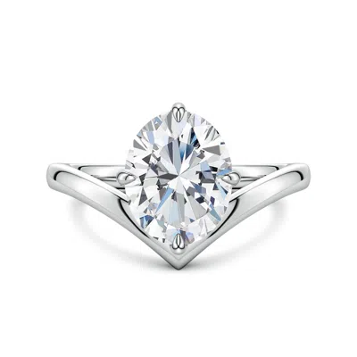 Angara 2.5 Ctw Solitaire Oval Diamond V-shaped Engagement Ring In Metallic