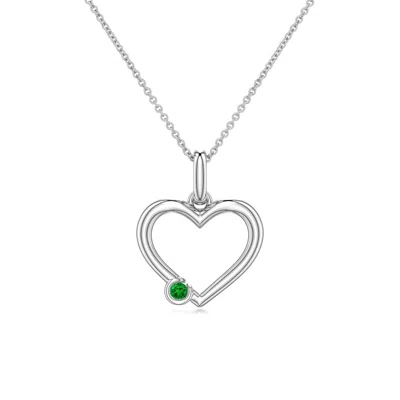 Angara 2.5 Mm Offset Lab-grown Emerald Open Heart Pendant In Silver