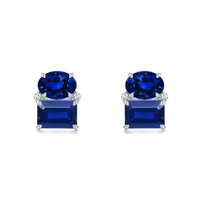 Angara 2.53 Ctw Oval And Emerald-cut Lab-grown Blue Sapphire Two-stone Stud Earrings