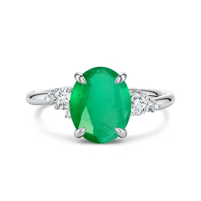 Angara 2.54 Ctw Claw Prong Oval Emerald Engagement Ring With Multi-shape Diamonds In Metallic