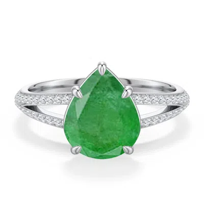 Angara 2.58 Ctw Pear-shaped Emerald Engagement Ring With Pavé Accents In Metallic