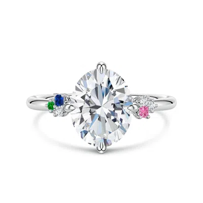 Angara 2.59 Ctw Oval Diamond Engagement Ring With Colored Gemstone Accents In Metallic
