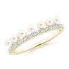 Angara 2.5mm Classic Seven Freshwater Pearl Band With Diamonds In Yellow Gold/white