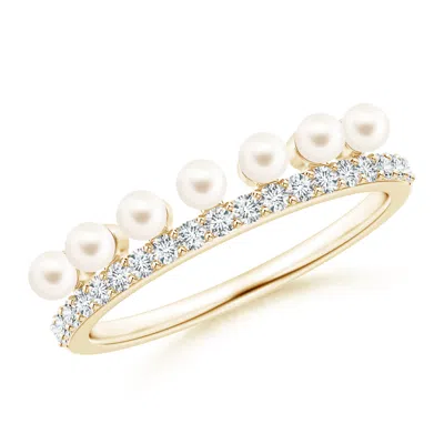Angara 2.5mm Classic Seven Freshwater Pearl Band With Diamonds In Gold