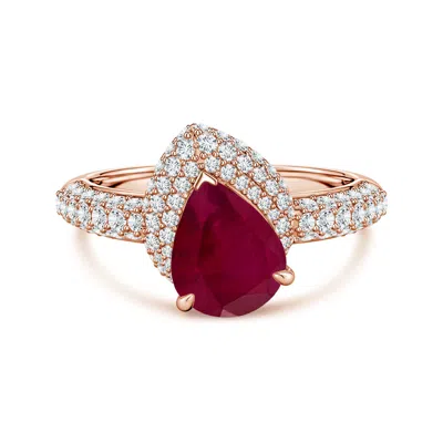 Angara 2.64 Ctw Pear Ruby Engagement Ring With Offset Halo In Red