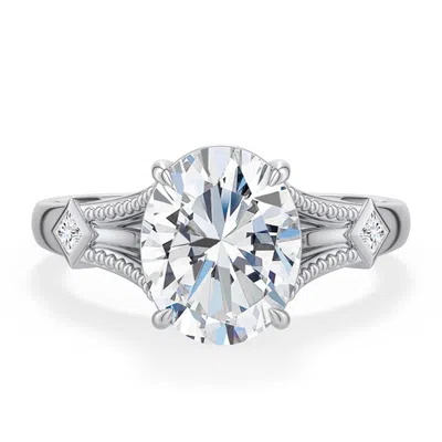 Angara 2.66 Ctw Oval Diamond Cathedral Engagement Ring With Accents In Platinum/g