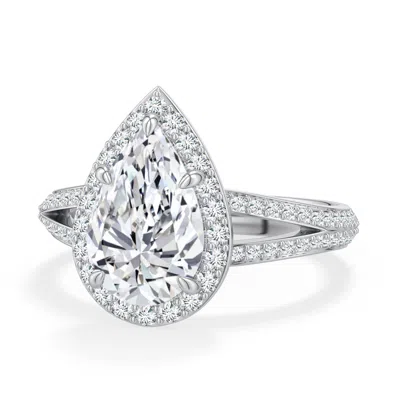 Angara 2.67 Ctw Pear Lab-grown Diamond Halo Engagement Ring With Accents In Platinum/d-e