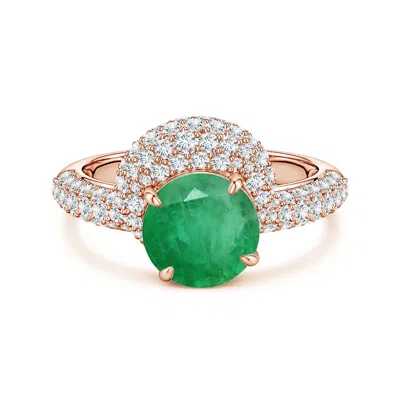 Angara 2.68 Ctw Round Emerald Engagement Ring With Offset Halo In Green