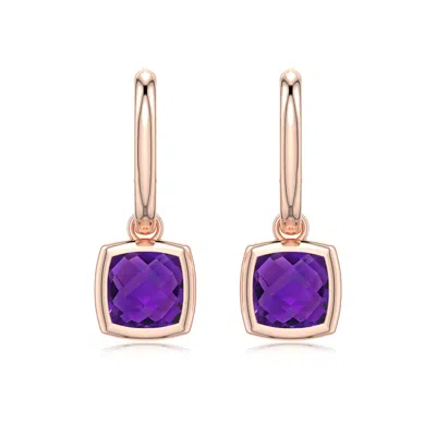 Angara 2.7 Ctw Cushion Briolette Amethyst Hoop Drop Earrings In Rose Gold/medium Dark Purple
