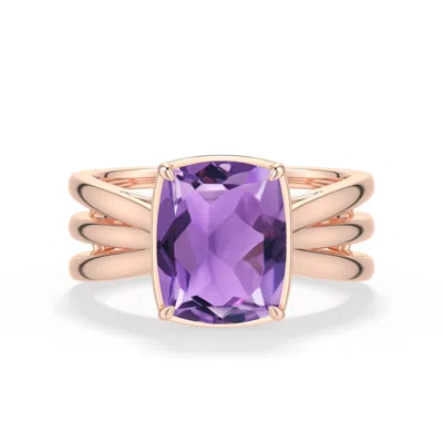 Angara 2.7 Ctw Cushion Rectangular Amethyst Triple Split Shank Ring In Rose Gold/medium Purple