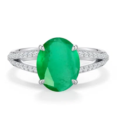 Angara 2.7 Ctw Oval Emerald Engagement Ring With Pavé Accents In Metallic