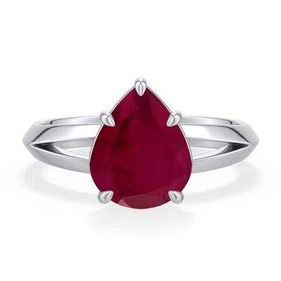 Angara 2.7 Ctw Pear Ruby Knife-edge Split Shank Engagement Ring In Platinum/dark Red