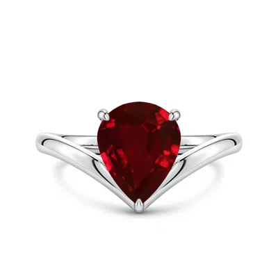 Angara 2.7 Ctw Solitaire Pear Lab-grown Ruby V-shaped Engagement Ring