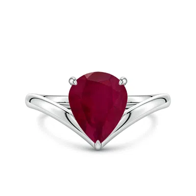 Angara 2.7 Ctw Solitaire Pear Ruby V-shaped Engagement Ring In Burgundy