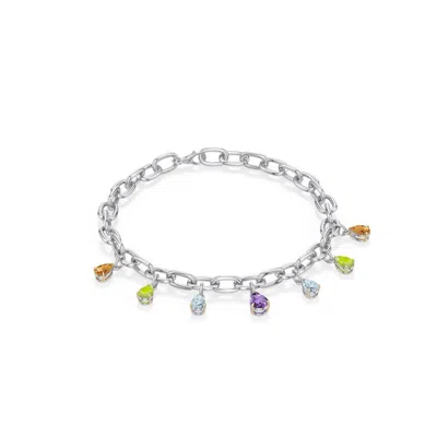 Angara 2.7 Ctw Sterling Silver And 18k Yellow Gold Pear-shaped Multi-gemstone Charm Bracelet In Silver & 18k Yellow Gold/light Purple