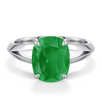 Angara 2.75 Ctw Cushion Rectangular Emerald Knife-edge Split Shank Engagement Ring In Metallic