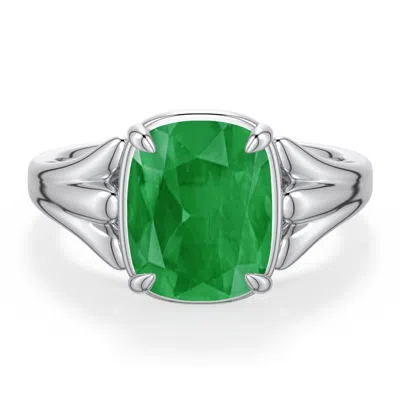Angara 2.75 Ctw Cushion Rectangular Emerald Scrollwork Engagement Ring In Metallic