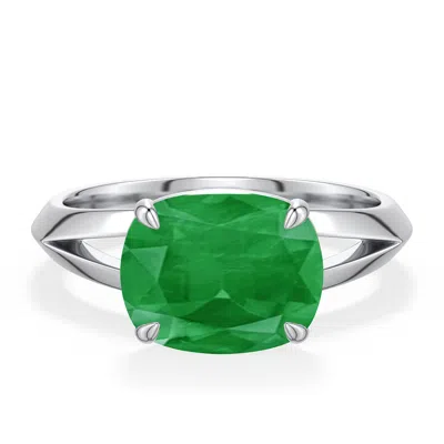 Angara 2.75 Ctw East-west Cushion Rectangular Emerald Engagement Ring In Metallic