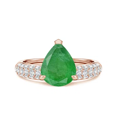 Angara 2.75 Ctw Off-centered Pear Emerald Engagement Ring With Diamond Accents In Green