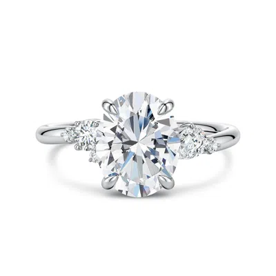 Angara 2.76 Ctw Claw Prong Oval Lab-grown Diamond Engagement Ring With Multi-shape Accents In Metallic