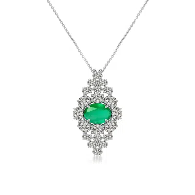 Angara 2.78 Ctw East-west Oval Emerald Cluster Halo Pendant In Platinum/medium Green