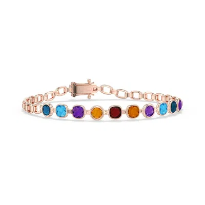 Angara 2.8 Ctw Cushion And Round Multi-gemstone Link Chain Bracelet In Rose Gold/greenish Blue