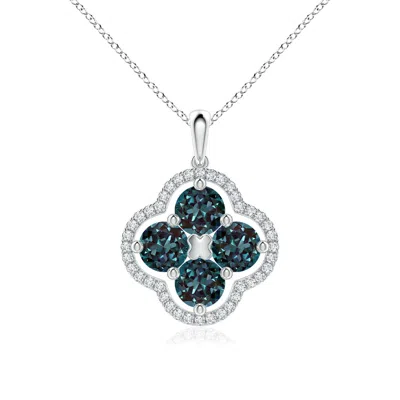 Angara 2.8 Ctw Round Lab-grown Alexandrite Clover Pendant With Diamonds In Platinum/bluish Green Changing To Brownish Or Pinkish Purple