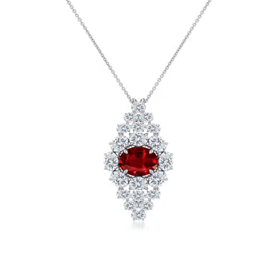 Angara 2.81 Ctw East-west Oval Lab-grown Ruby Cluster Halo Pendant In Platinum/deep Rich Red
