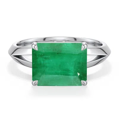 Angara 2.85 Ctw East-west Emerald-cut Emerald Engagement Ring In Metallic