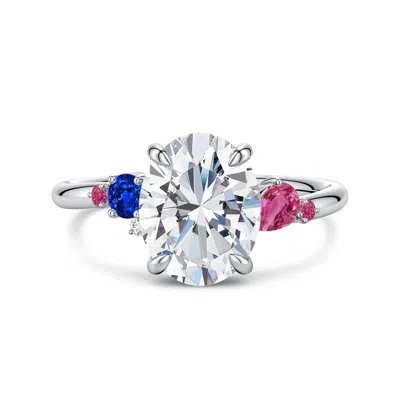 Angara 2.85 Ctw Oval Diamond Engagement Ring With Multi-shape Sapphire Accents In Metallic