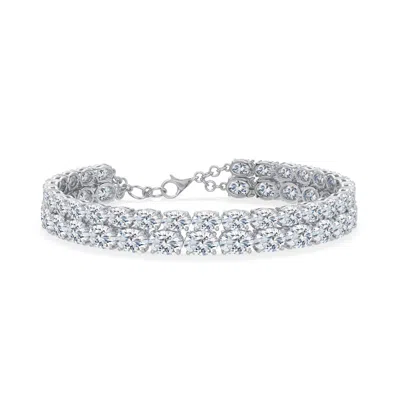 Angara 28.72 Ctw Double-row Oval Lab-grown Diamond Tennis Bracelet In Platinum/d-e