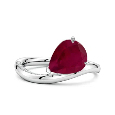 Angara 2.93 Ctw Angled Pear Ruby Curved Solitaire Engagement Ring In Burgundy