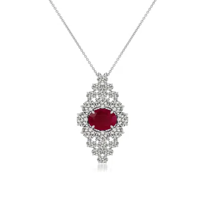 Angara 2.93 Ctw East-west Oval Ruby Cluster Halo Pendant In Platinum/dark Red