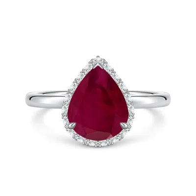 Angara 2.93 Ctw Pear Ruby Engagement Ring With Angled Halo In Burgundy